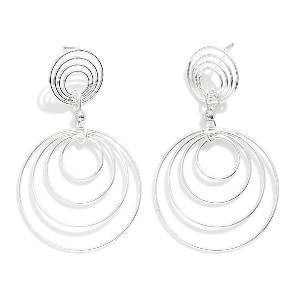 Metal Tone Hoop Drop Earring Featuring Layered Design With Dangling Accents 

- Approximately 2.50" L


