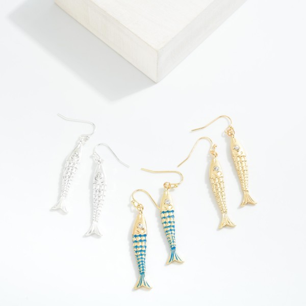 Metal Fish Drop Earrings 

- Approximately 2" L