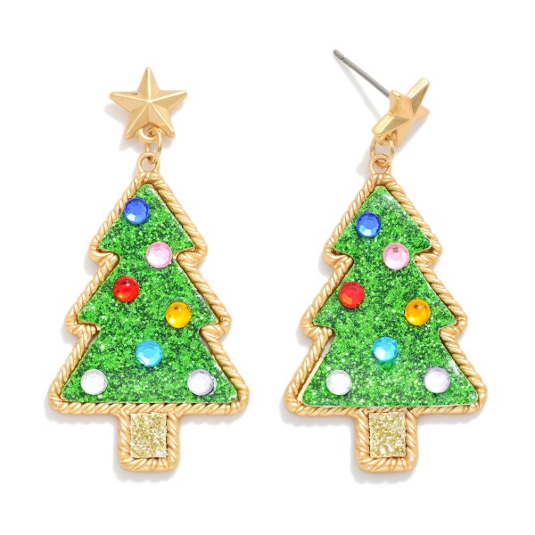 Glitter Christmas Tree Post Drop Earrings 

- Approximately 2" L 