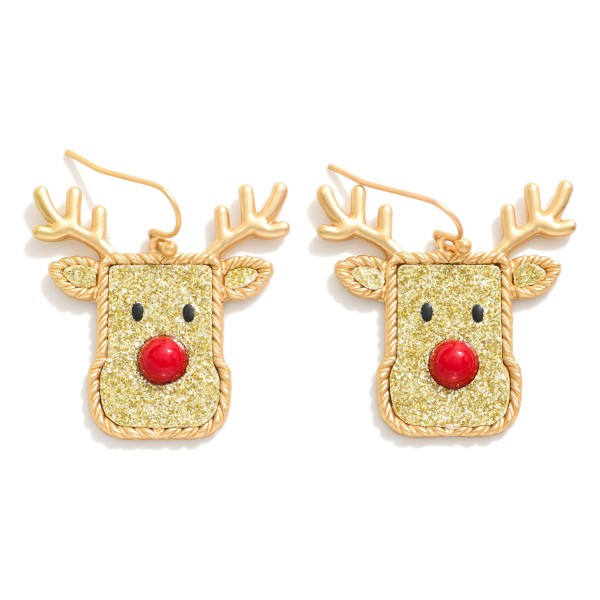 Metal Tone Reindeer Drop Earrings Featuring Glitter Details 

- Approximately 1.25" L 