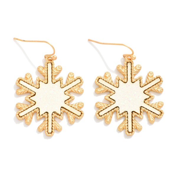 Textured Metal Tone Glitter Snowflake Drop Earrings

- Approximately 1.75" L

