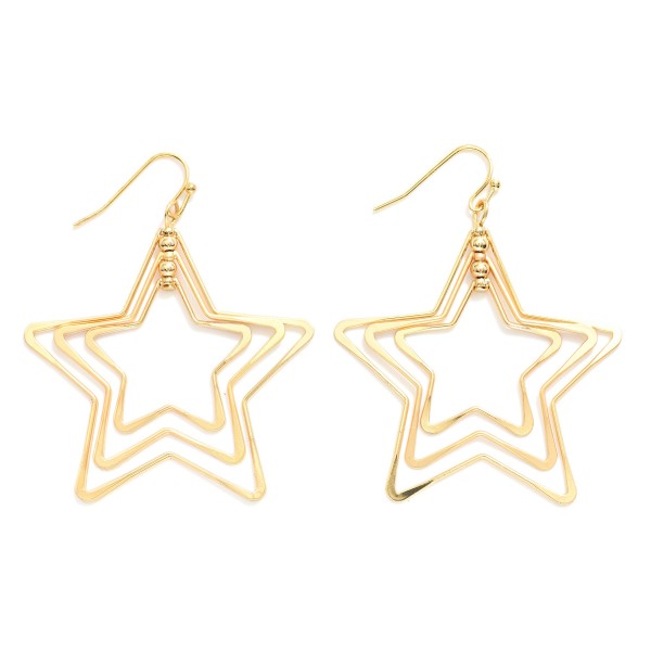 Nesting Metal Tone Stars Drop Earrings 

- Approximately 2" L