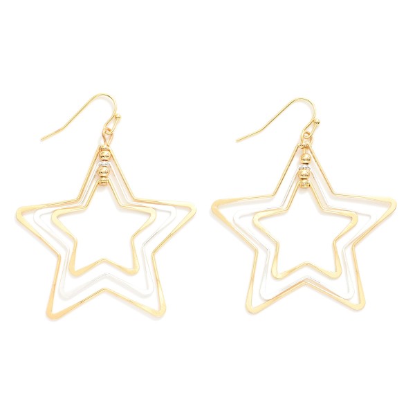Nesting Metal Tone Stars Drop Earrings 

- Approximately 2" L