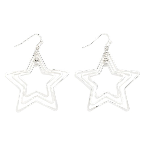 Nesting Metal Tone Stars Drop Earrings 

- Approximately 2" L