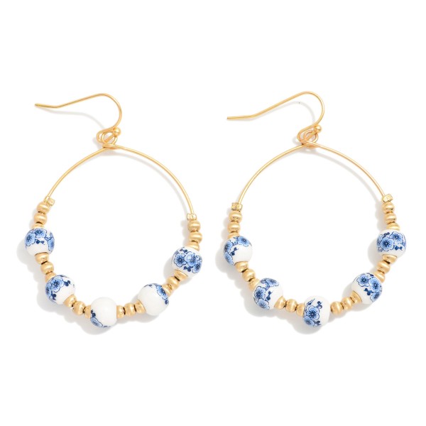 Metal Tone Wire Hoop Drop Earrings Featuring Chinoiserie & Metal Tone Beads

- Approximately 2" L