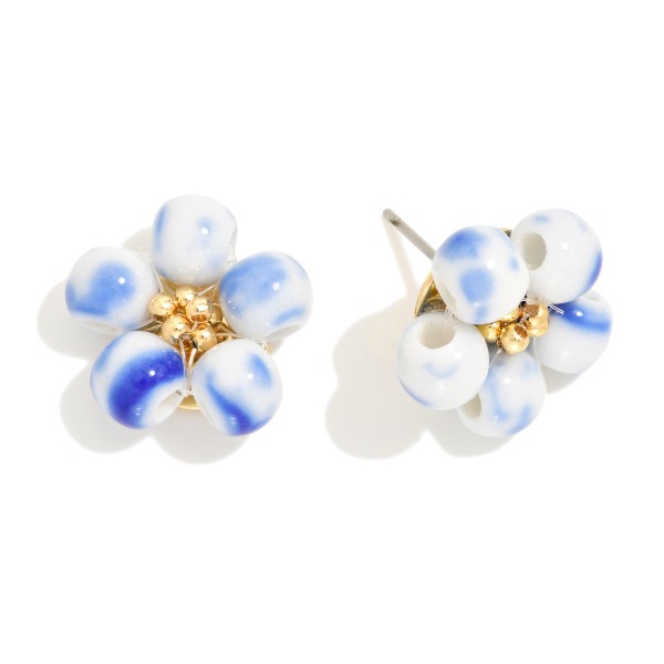 Ceramic Beaded Flower Stud Earrings 

- Approximately .5" L