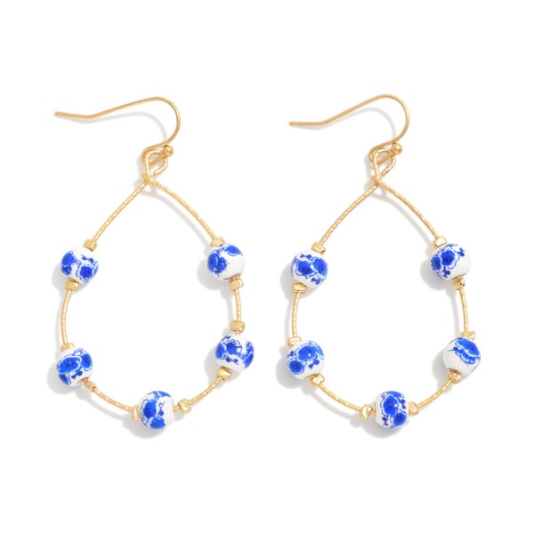 Metal Tone Teardrop Drop Earrings Featuring Chinoiserie Beads

- Approximately 2" L