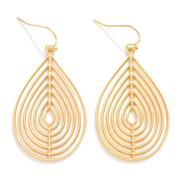 Metal Tone Teardrop Cut Out Drop Earrings 

- Approximately 2" L