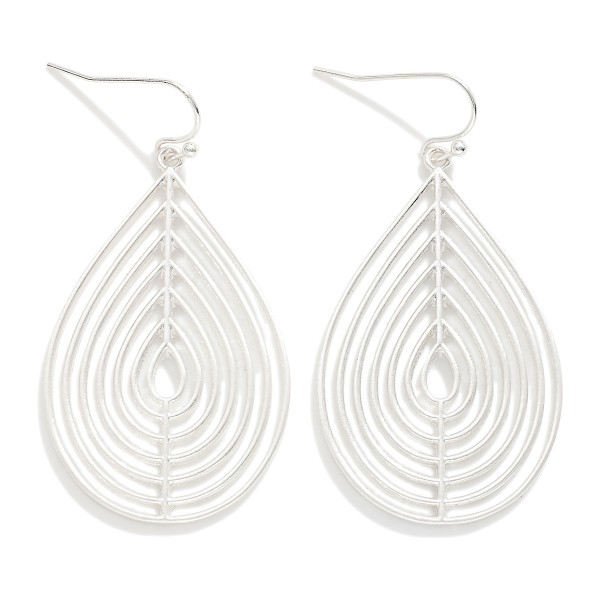 Metal Tone Teardrop Cut Out Drop Earrings 

- Approximately 2" L