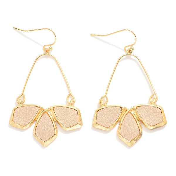 Wire Drop Earrings Featuring Linked Vegan Leather Geometric Shape Details 

- Approximately 2" L