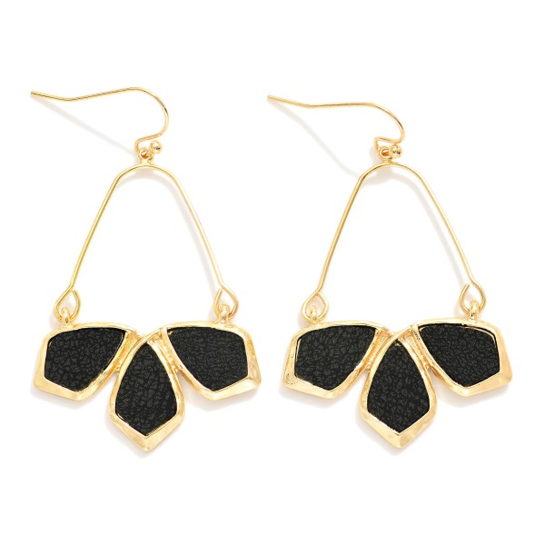 Wire Drop Earrings Featuring Linked Vegan Leather Geometric Shape Details 

- Approximately 2" L