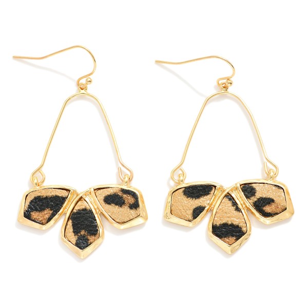 Wire Drop Earrings Featuring Linked Vegan Leather Geometric Shape Details 

- Approximately 2" L
