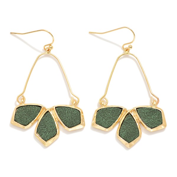 Wire Drop Earrings Featuring Linked Vegan Leather Geometric Shape Details 

- Approximately 2" L