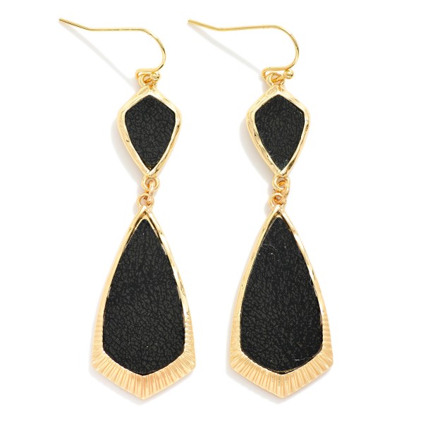 Linked Vegan Leather & Gold Geometric Shape Drop Earrings 

- Approximately 2.5" L
