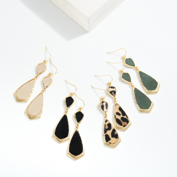 Linked Vegan Leather & Gold Geometric Shape Drop Earrings 

- Approximately 2.5" L