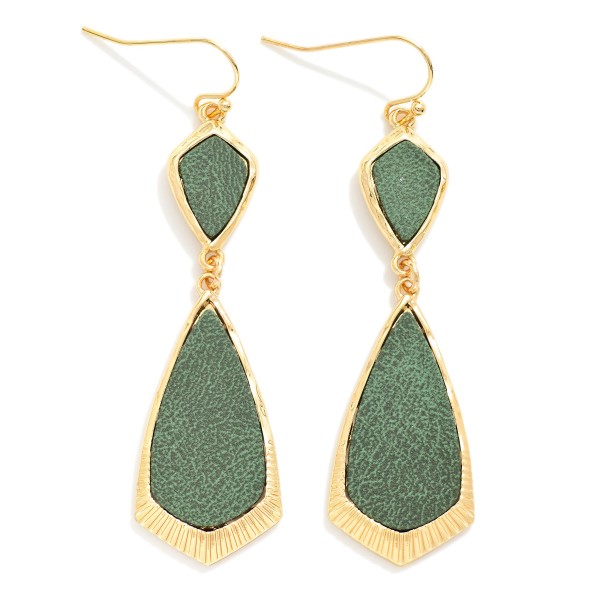 Linked Vegan Leather & Gold Geometric Shape Drop Earrings 

- Approximately 2.5" L