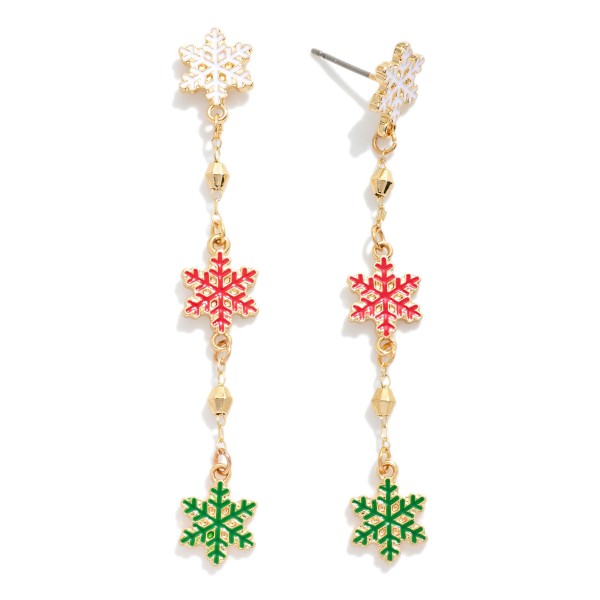 Chain Linked Enamel Christmas Snowflakes Post Drop Earrings 

- Approximately 2" L 