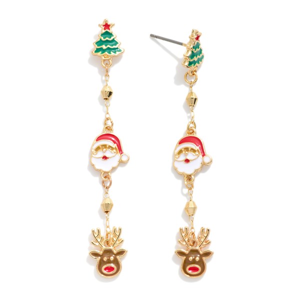 Chain Linked Enamel Christmas Pendant Post Drop Earrings 

- Approximately 2" L 