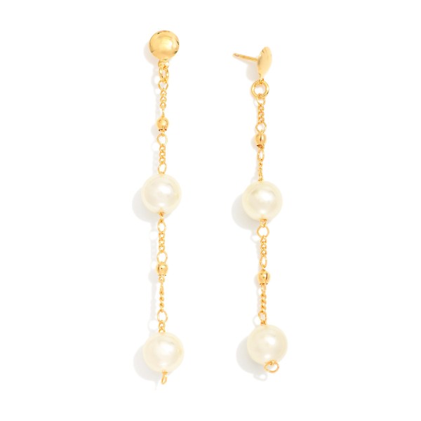 Chain Link Drop Dangle Earrings Featuring Pearls & Gold Tone Beads 

- Approximately 2.75" L
- 18k Gold Filled
- Hypoallergenic
- Made In Brazil