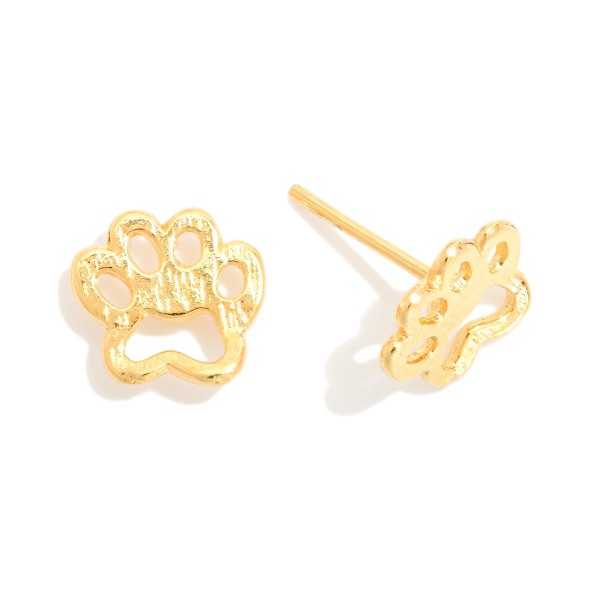 Gold Tone Hollow Paw Print Stud Earring 

- Approximately .05" D
- 18k Gold Filled
- Hypoallergenic
- Made In Brazil