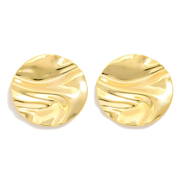 Gold Tone Textured Round Post Drop Earring 

- Approximately .1.75" D
- 18k Gold Filled
- Hypoallergenic
- Made In Brazil
