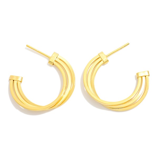 Gold Tone Layered Triple Hoop Drop Earrings

- Approximately 1" L
- 18k Gold Filled
- Hypoallergenic
- Made In Brazil
