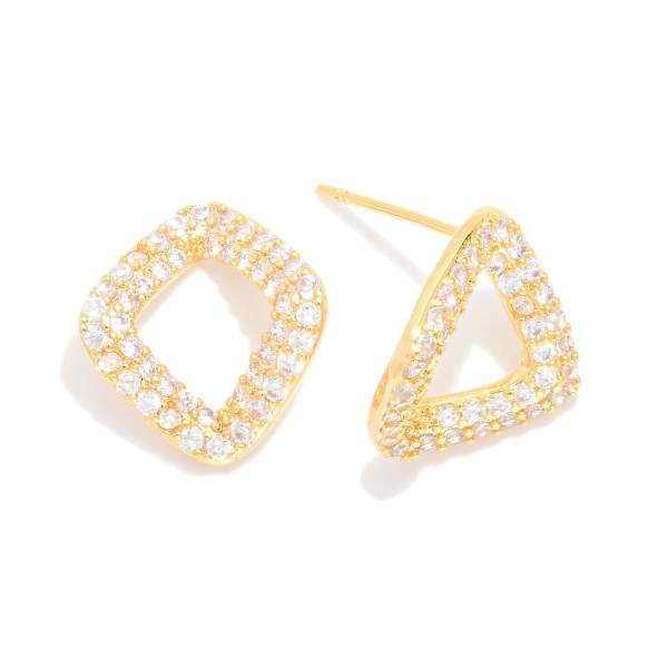 Pave Rhinestone Diamond Shape Post Drop Earring 

- Approximately .25" D
- 18k Gold Filled
- Hypoallergenic
- Made In Brazil

