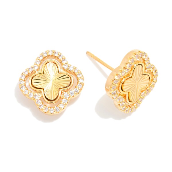 Clover Stud Earrings With Rhinestone Details

- Approximately .05" D
- 18k Gold Filled
- Hypoallergenic
- Made In Brazil