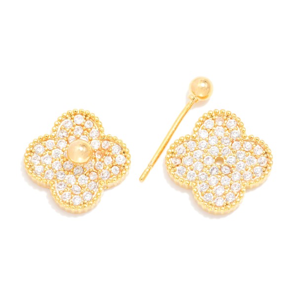 Clover Stud Earrings With Rhinestone Detail Featuring Gold Tone Ball 

- Approximately .05" D
- 18k Gold Filled
- Hypoallergenic
- Made In Brazil