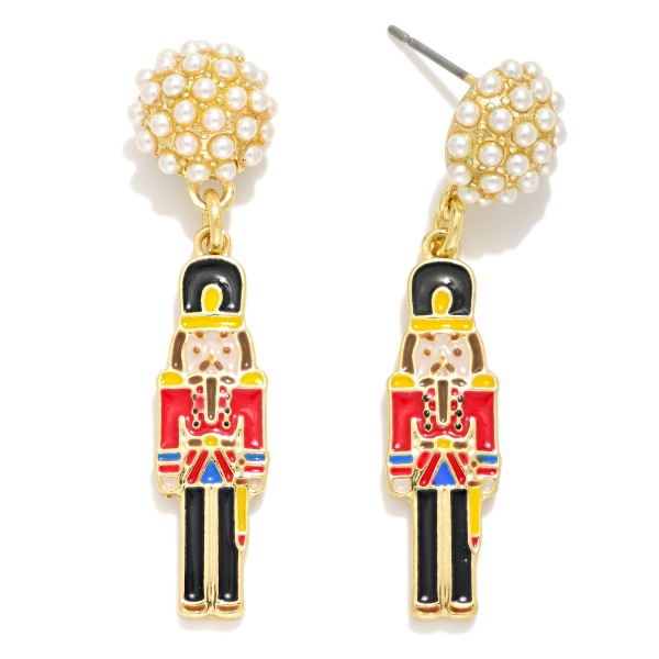 Enamel Nutcracker Post Drop Earrings Featuring Pearl Cluster Post 

- Approximately 1.75" L