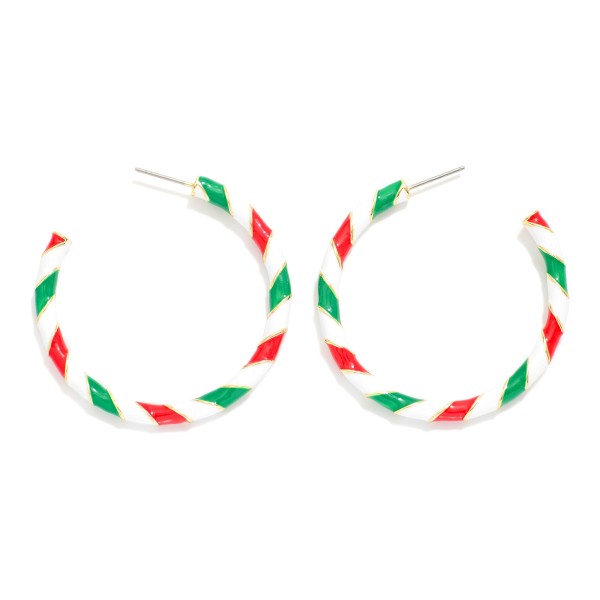 Enamel Stripped Christmas Hoop Earrings 

- Approximately 1.5" D