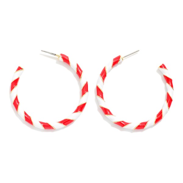 Enamel Stripped Christmas Hoop Earrings 

- Approximately 1.5" D