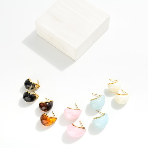 Acetate Teardrop Hoop Post Drop Earrings 

- Stainless Steel 
- Approximately 1" L