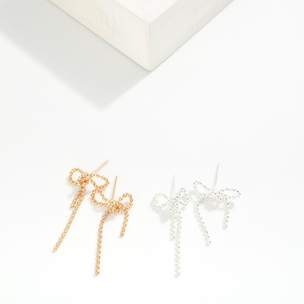 Ball Chain Bow Post Drop Earrings 

- Brass Base
- Approximately 1.25" L