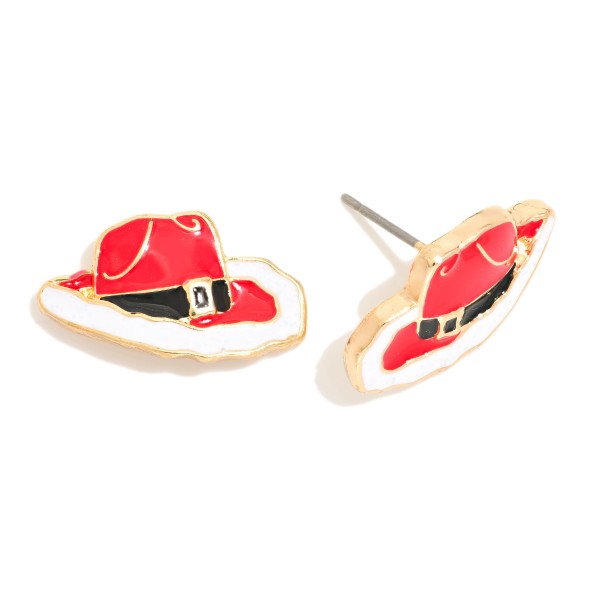 Enamel Santa Cowboy Hat Stud Earrings 

- Approximately 1" L