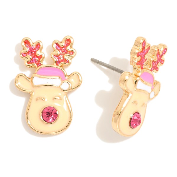 Enamel Reindeer Stud Earrings 

- Approximately 1" L