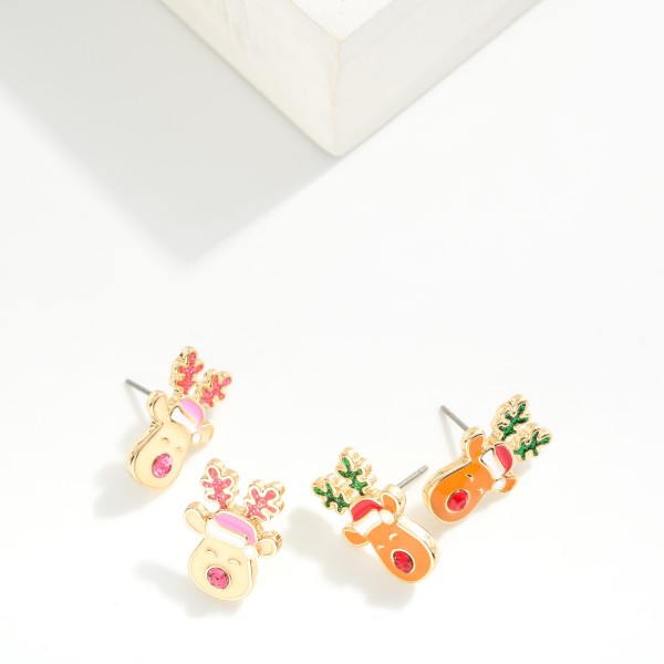 Enamel Reindeer Stud Earrings 

- Approximately 1" L