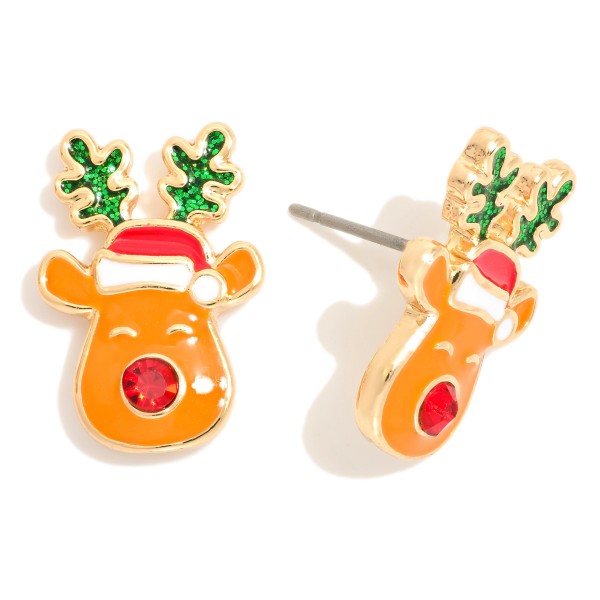 Enamel Reindeer Stud Earrings 

- Approximately 1" L