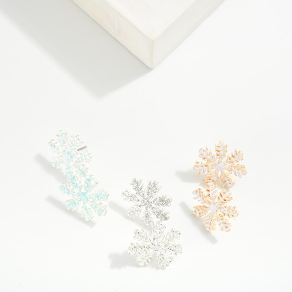 Glitter Snowflake Post Drop Earrings 

- Approximately 1" L