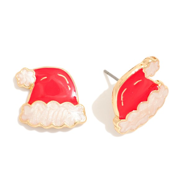Glitter Enamel Santa Hat Stud Earrings 

- Approximately 1" L