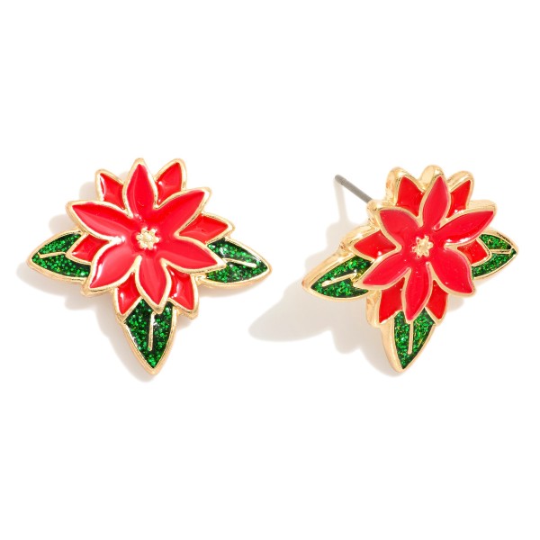 Enamel Poinsettia Stud Earrings 

- Approximately 1" L