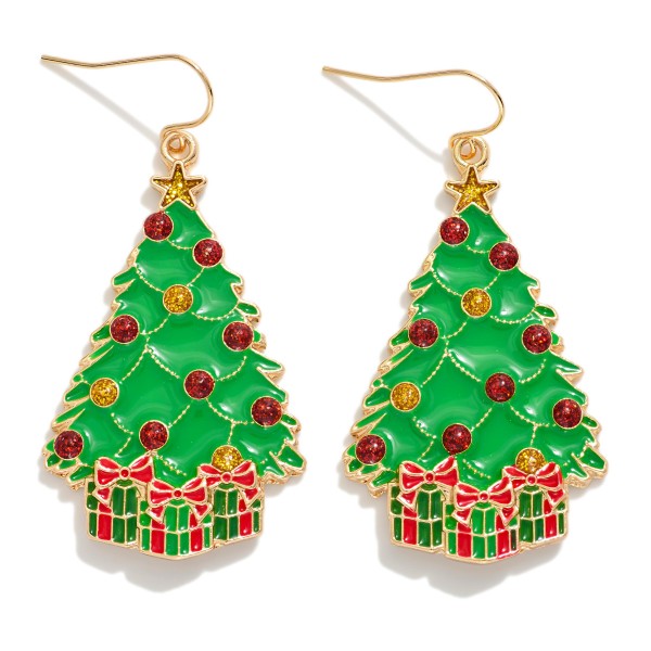 Enamel Christmas Tree Drop Earrings

- Approximately 1.75" L