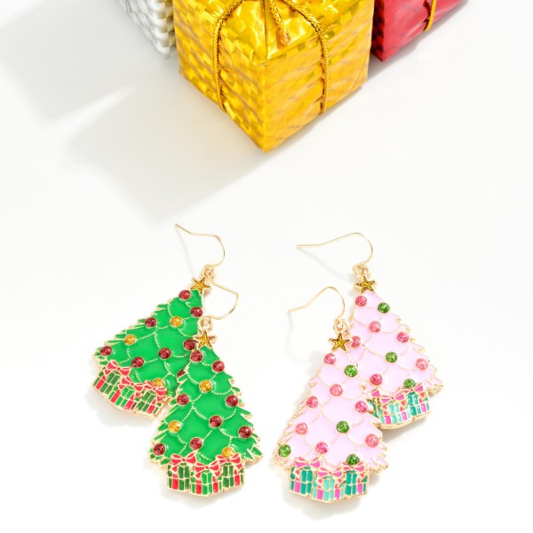 Enamel Christmas Tree Drop Earrings

- Approximately 1.75" L