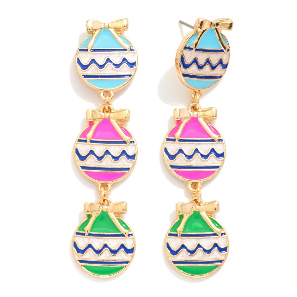 Linked Enamel Christmas Ornament Post Drop Earrings 

- Approximately 2" L