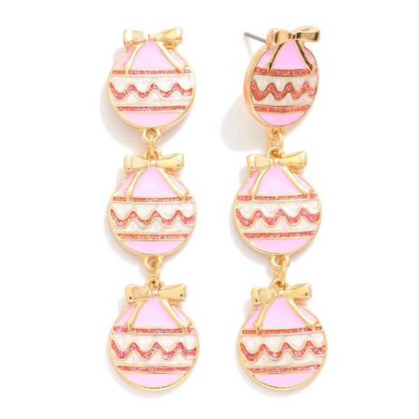 Linked Enamel Christmas Ornament Post Drop Earrings 

- Approximately 2" L