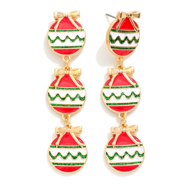 Linked Enamel Christmas Ornament Post Drop Earrings 

- Approximately 2" L