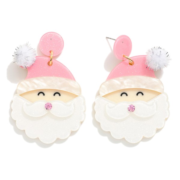 Chunky Glitter Acetate Santa Post Drop Earrings Featuring Pom Detail 

- Approximately 2.5" L