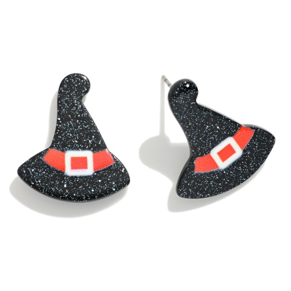 Glitter Acetate Witch's Hat Post Drop Earrings 

- Approximately 1" L