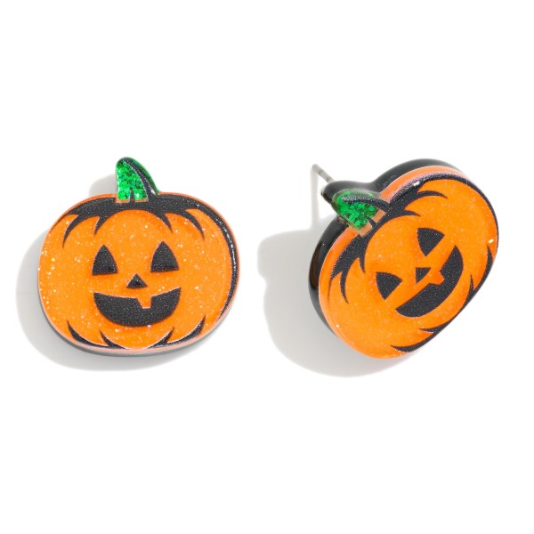 Glitter Acetate Jack-O-Lantern Post Drop Earrings 

- Approximately .75" L
