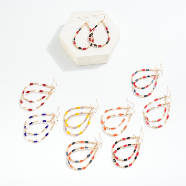 Beaded Teardrop Drop Earrings Featuring Glass Crystal & Metal Tones

- Approximately 2.25" L